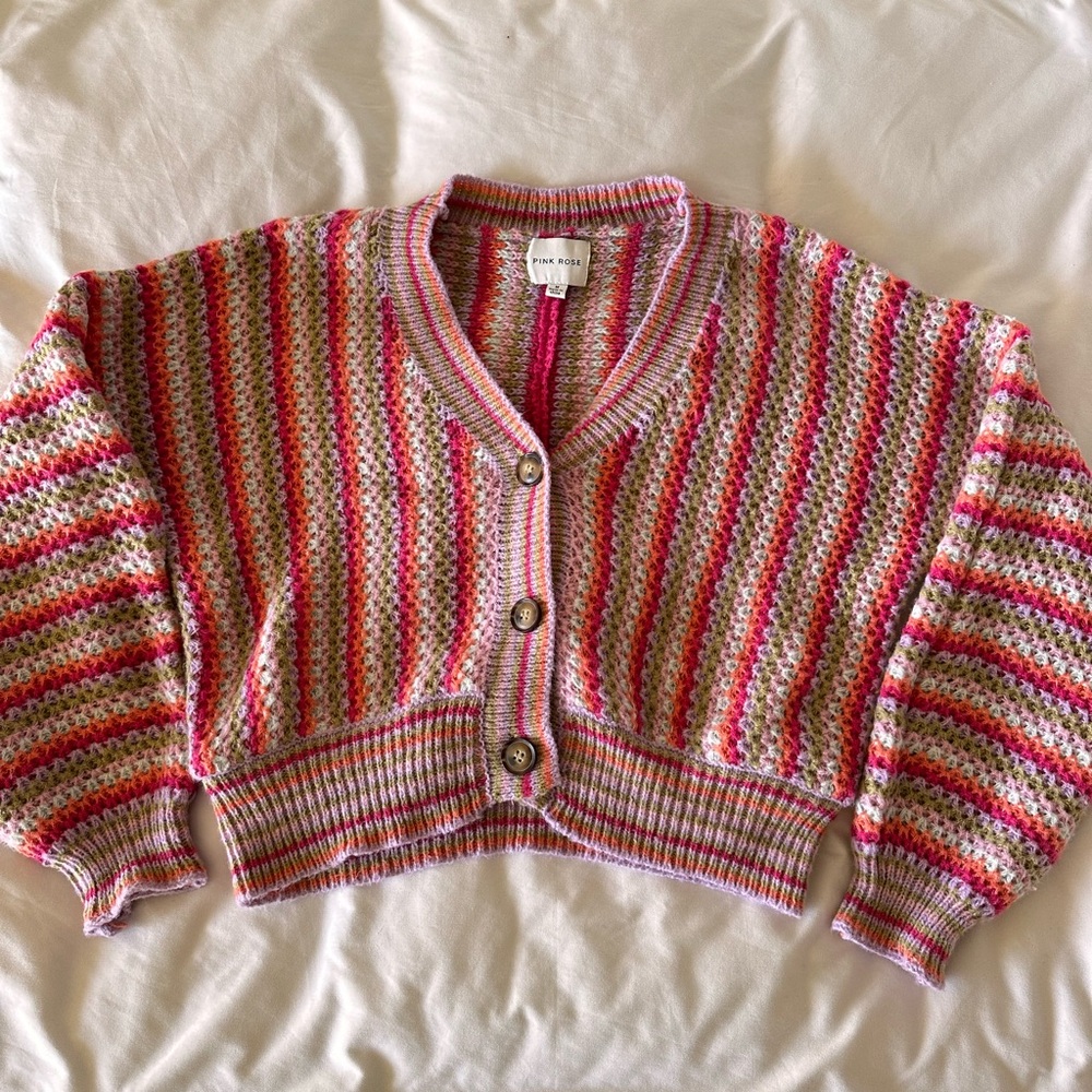Pink rose multicolored cropped cardigan!!